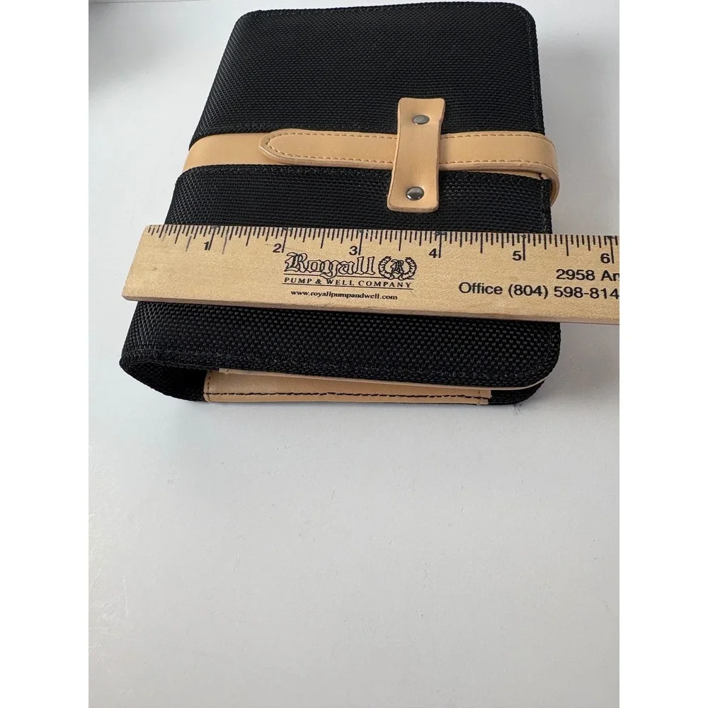 Franklin Covey Black Ballistic Nylon 6-Ring Planner Organizer Unused w Tan